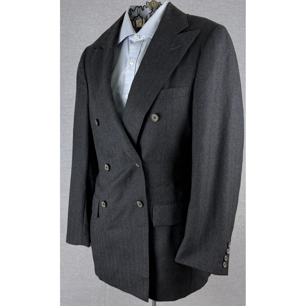 Polo Ralph Lauren Vintage 38L Double Breasted Blazer Charcoal Herringbone Grey